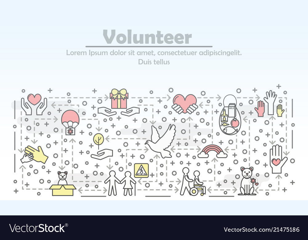 Thin line volunteer poster banner template