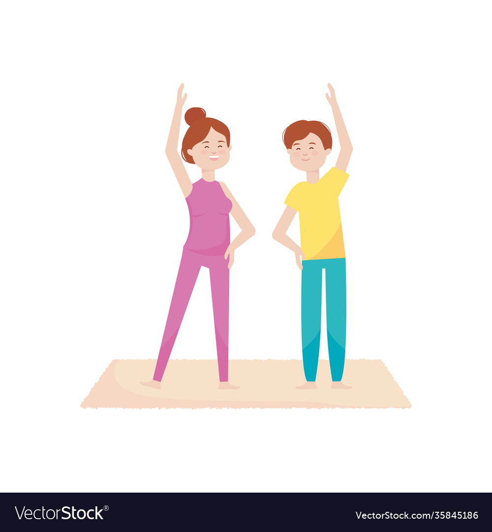 Young couple together practicing yoga activity