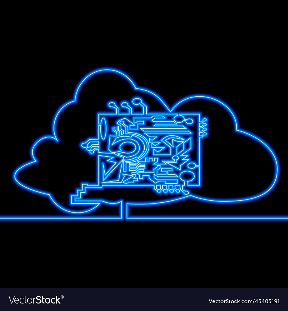 Continuous line cloud data network neon concept vector image Continuous line cloud data network neon concept