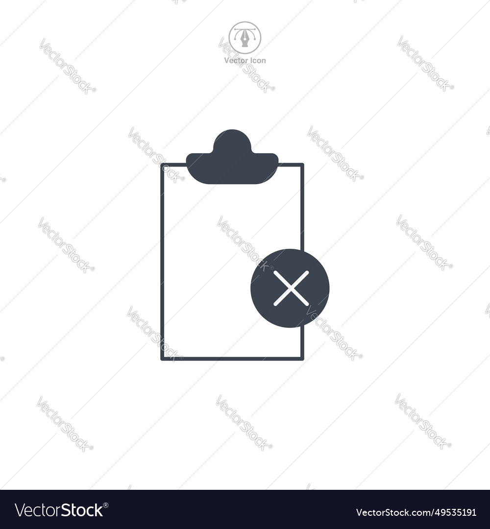 Cross mark on document icon symbol isolated vector image Cross mark on document icon symbol isolated