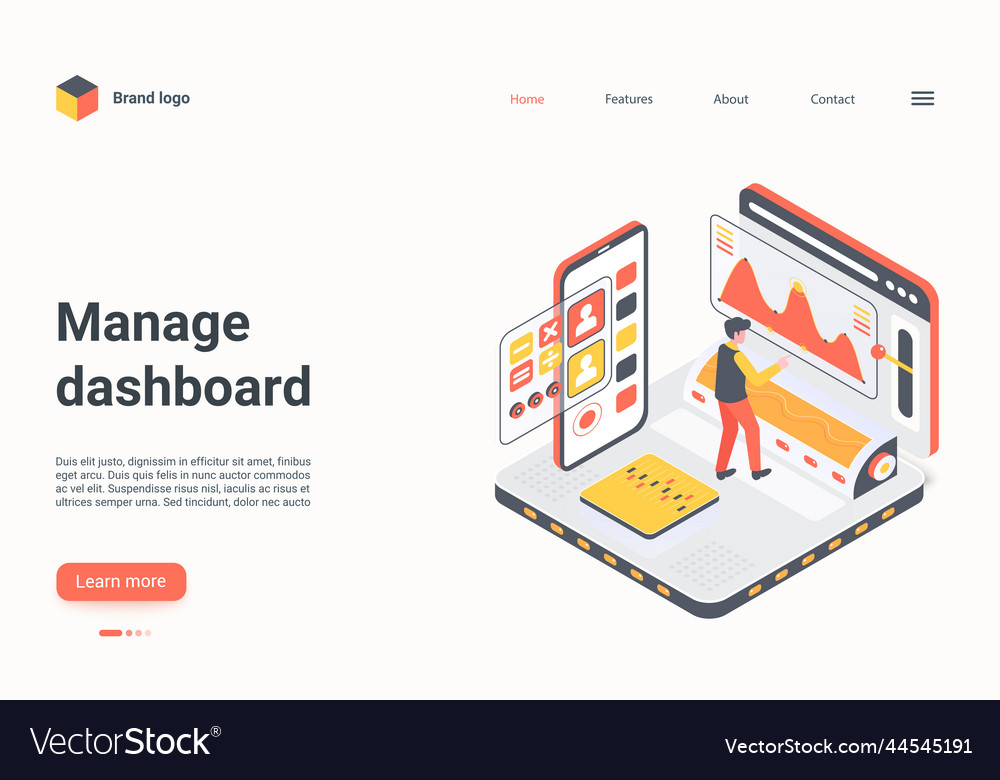 People manage dashboard isometric landing page Vector Image