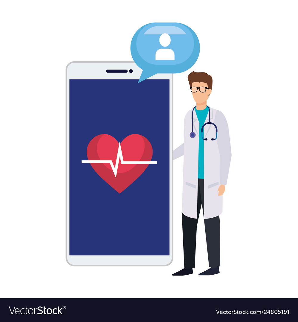 Professional doctor with smartphone and speech