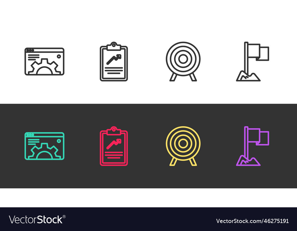 Set line browser setting clipboard with graph vector image Set line browser setting clipboard with graph