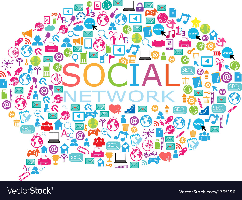 An of a collage of social network buzz words Vector Image