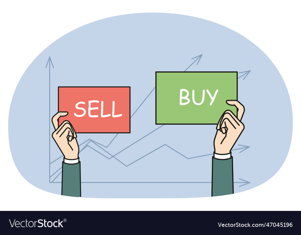 Businessman hold buy and sell signs