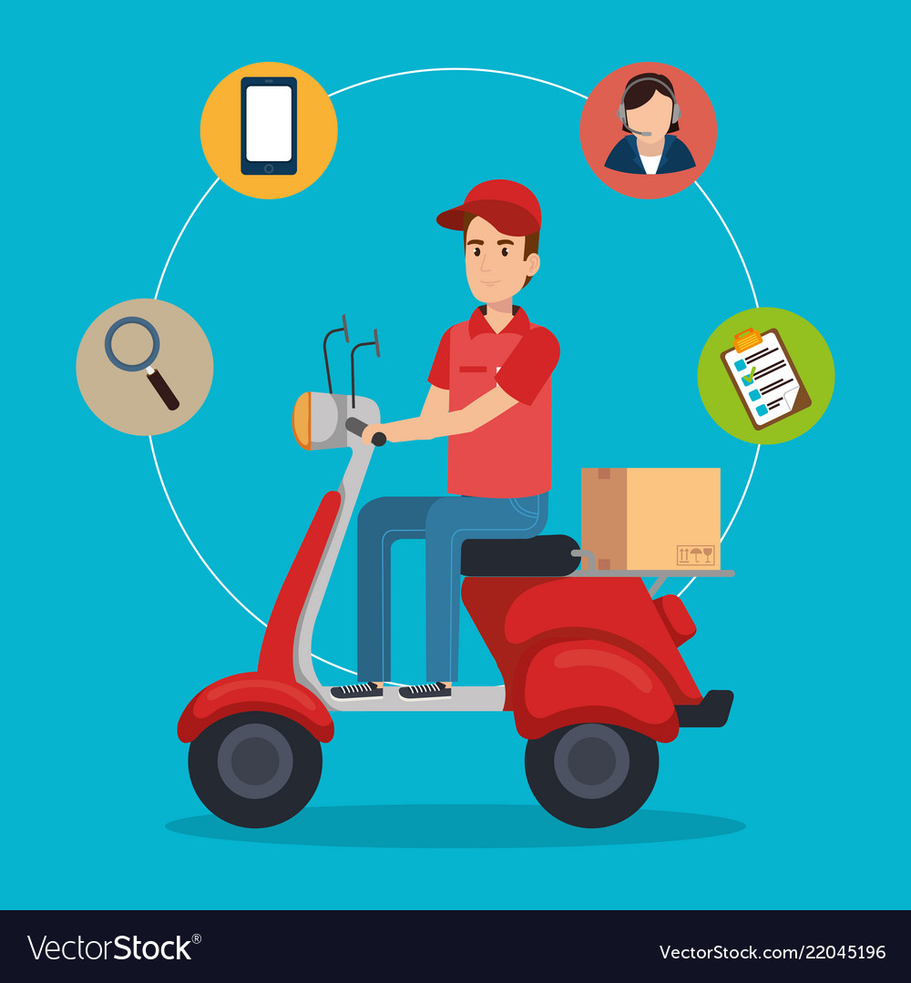 Delivery service worker character with set icons vector image Delivery service worker character with set icons