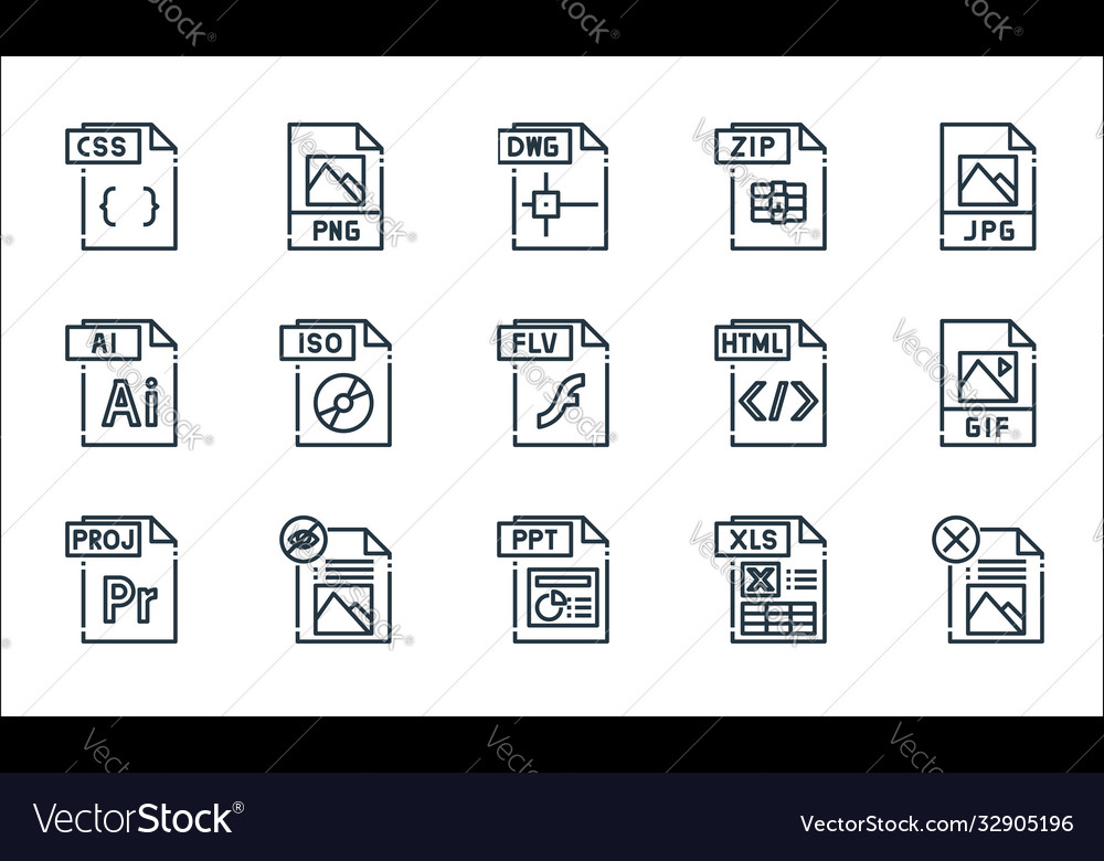 File type line icons linear set quality