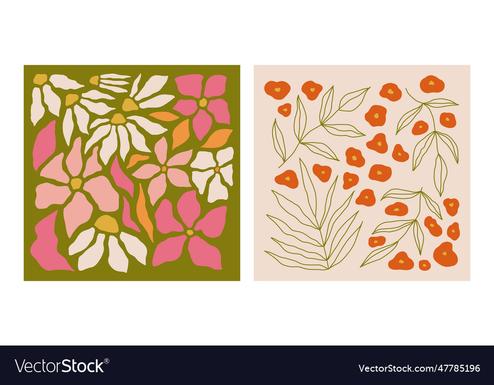 Modern floral posters with flowers abstract art