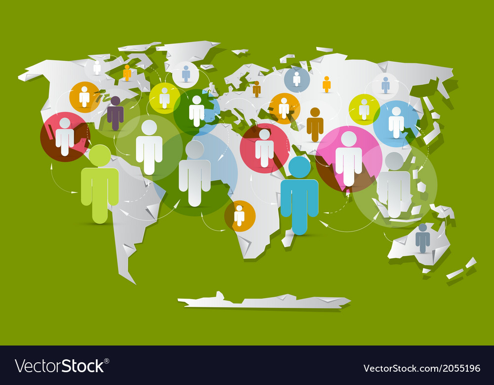 People on paper world map - social media