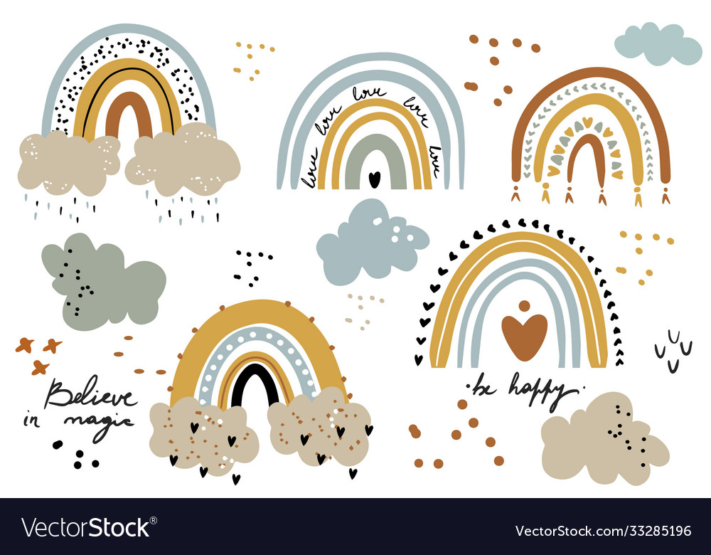 Rainbow clipart set children modern print