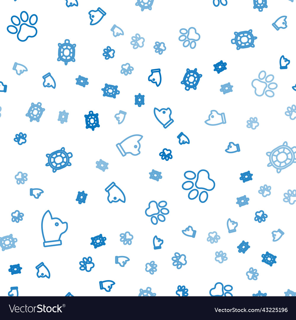 Set line cat paw print and turtle on seamless vector image Set line cat paw print and turtle on seamless