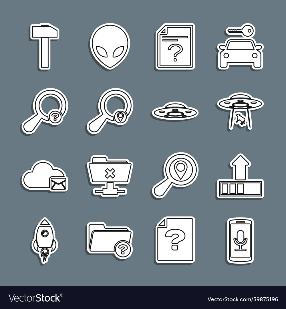 Set line mobile recording loading ufo abducts vector image Set line mobile recording loading ufo abducts