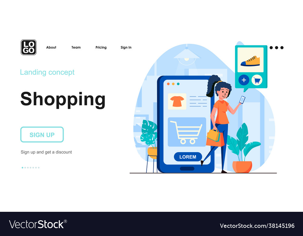 Shopping web concept woman makes purchases Vector Image