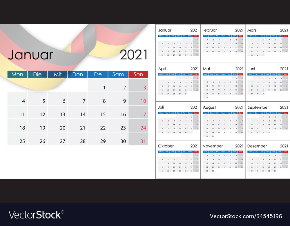 Simple calendar 2021 on german language week Vector Image