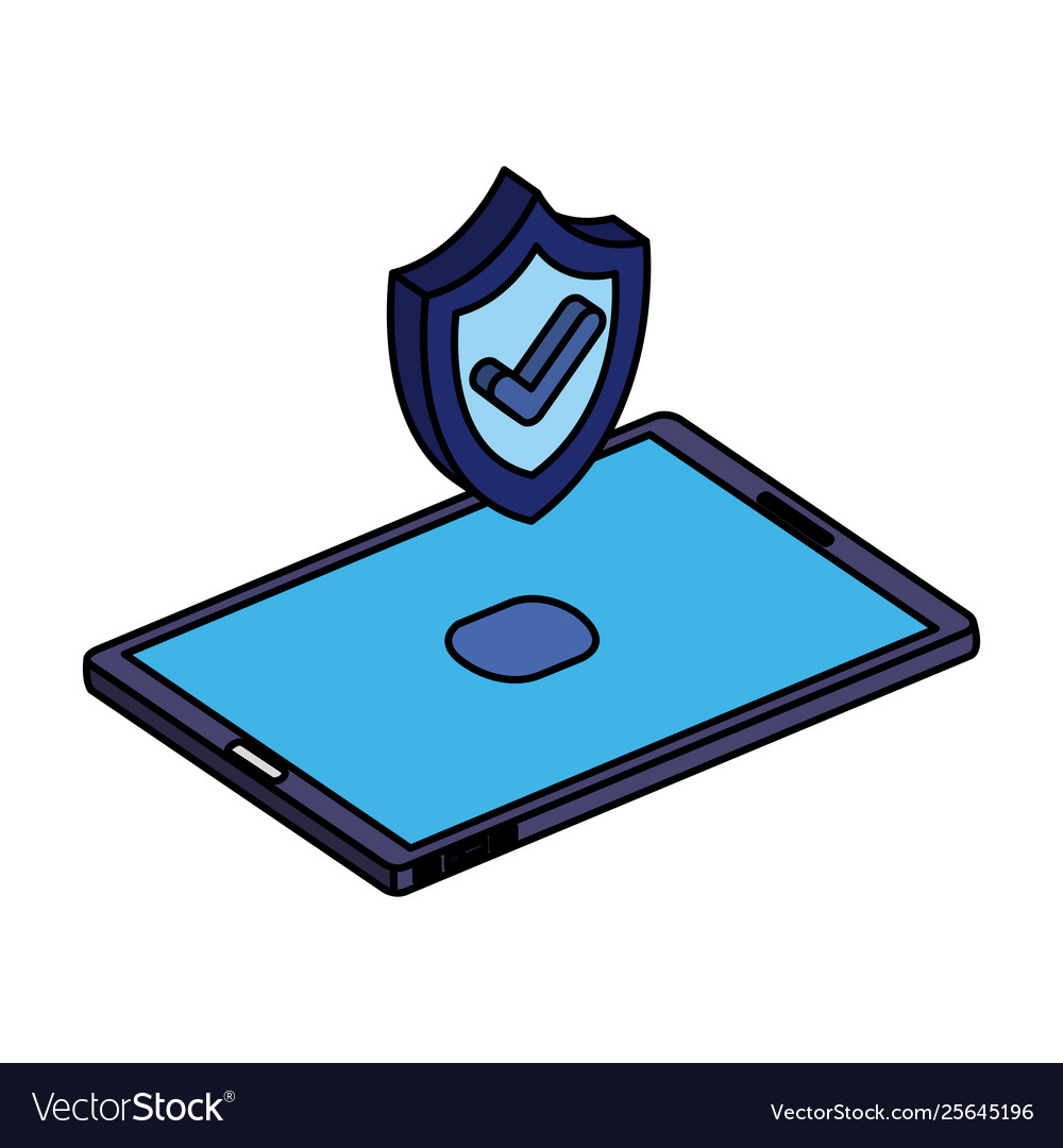 Smartphone device with shield and check symbol vector image Smartphone device with shield and check symbol