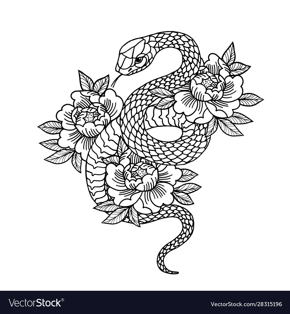 Tattoo with rose and snake sacred geometry Vector Image