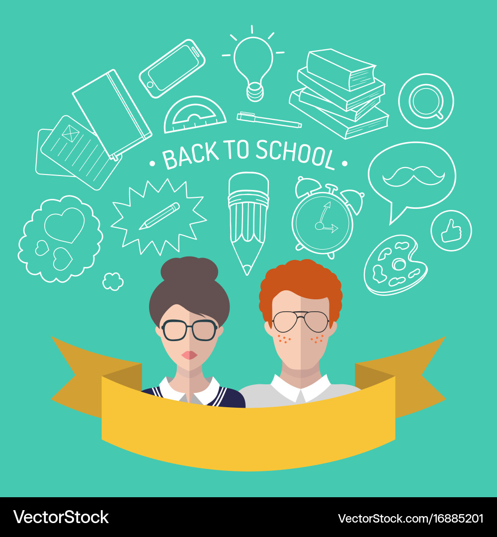 Back to school in flat Royalty Free Vector Image