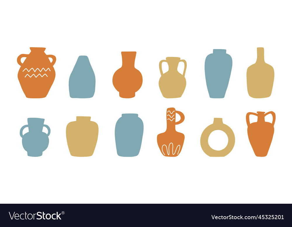 Ceramic different decorative pots and vases set Vector Image