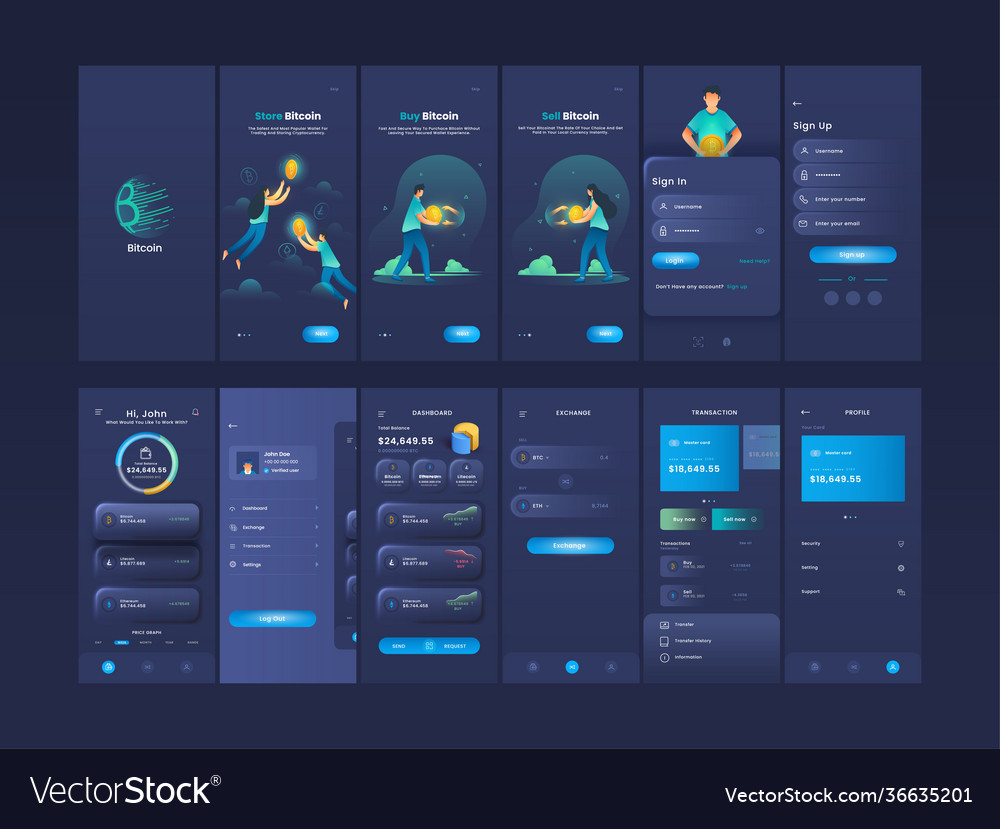 Crypto currency mobile app ui ux gui screens like