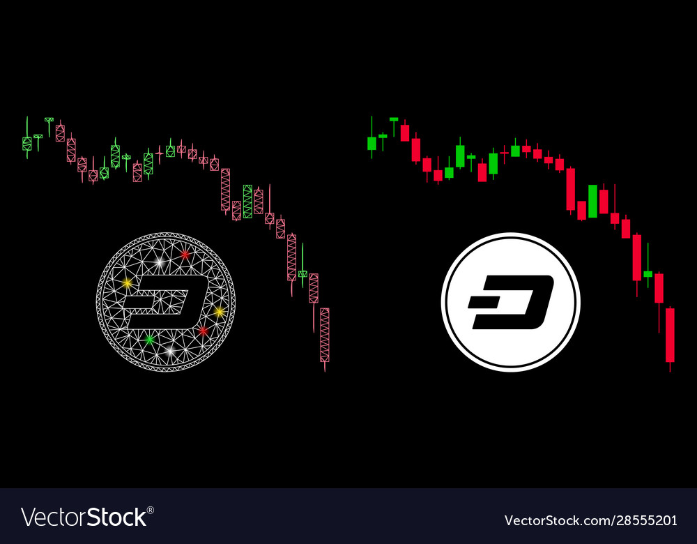 Glowing mesh network dashcoin panic fall chart vector image Glowing mesh network dashcoin panic fall chart