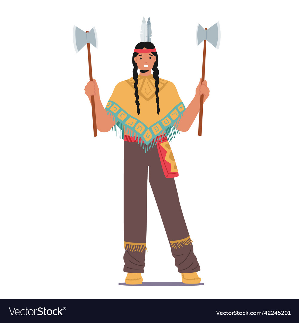 Indian american indigenous warrior with axes male Vector Image