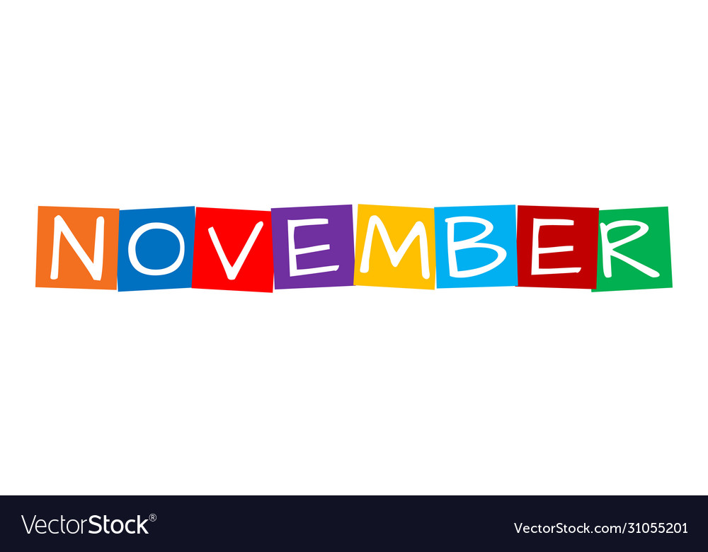 November text in colorful rotated squares vector image November text in colorful rotated squares