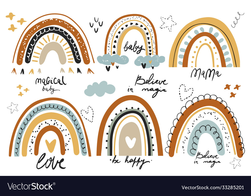 Set cute rainbows cliparts for baby room Vector Image