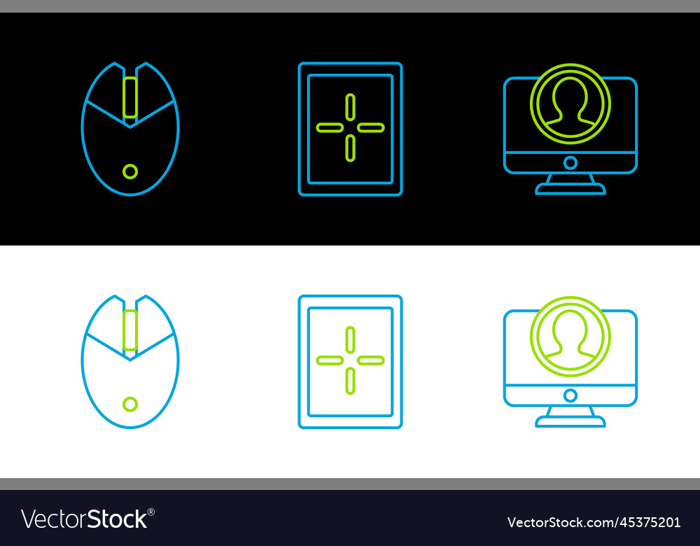 Set line create account screen computer mouse vector image Set line create account screen computer mouse