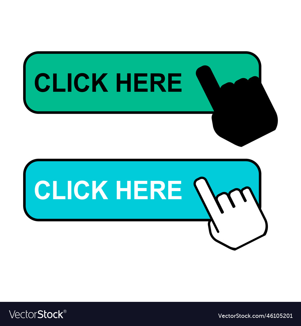 Set of click here web button internet flat vector image Set of click here web button internet flat