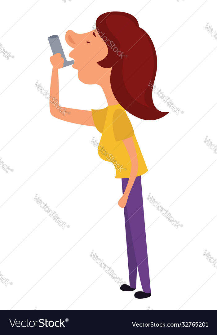 Woman with asthma on white background