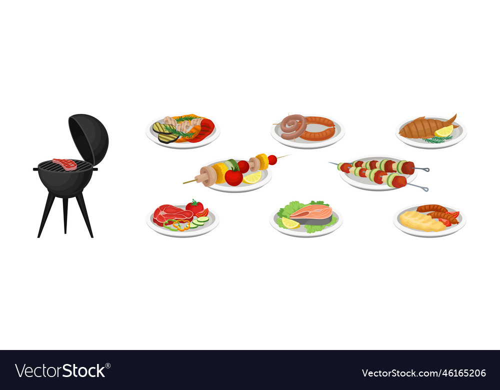 Barbecue food with grilled meat and vegetables Vector Image