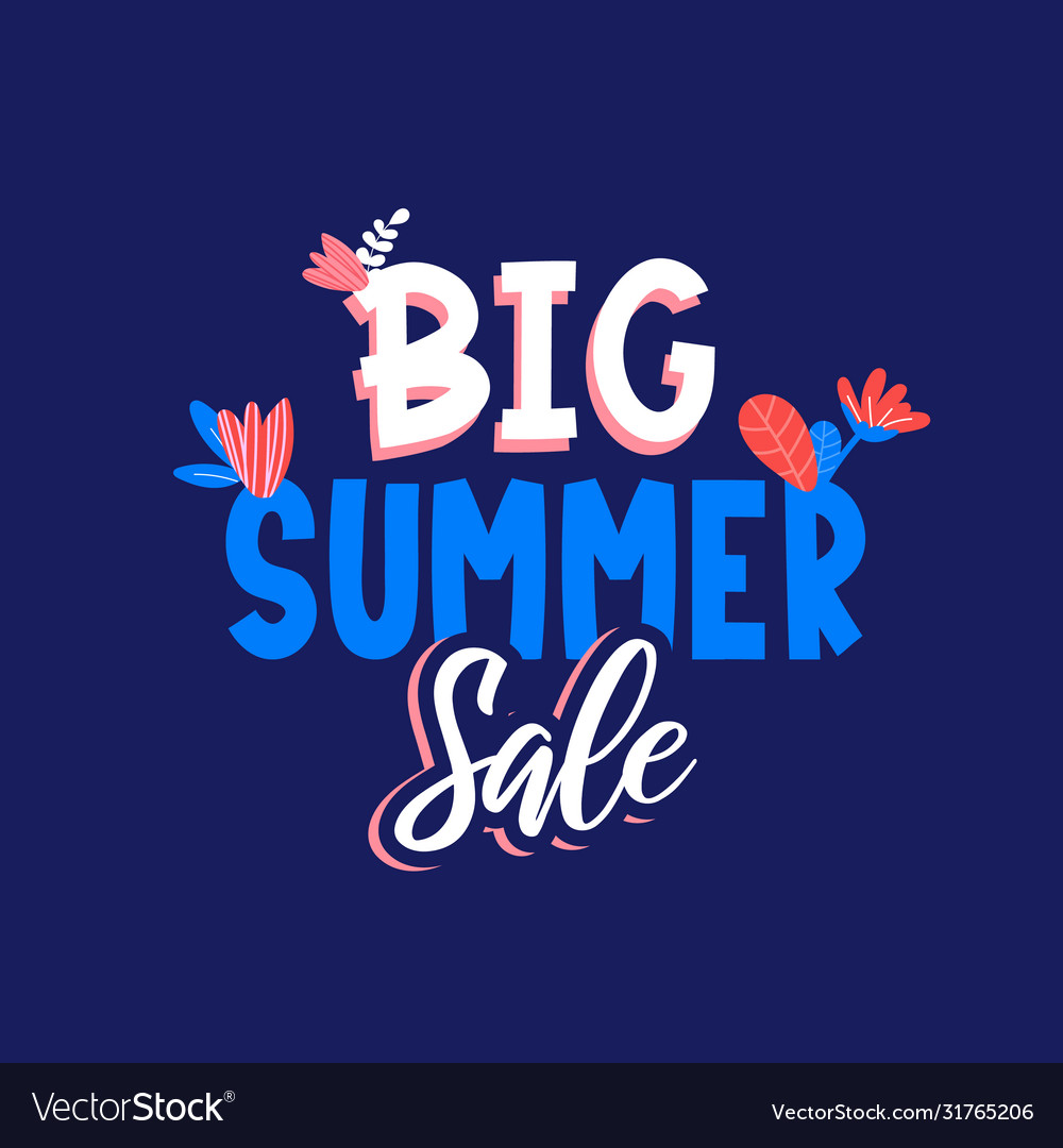 Big summer sale ad text on blue