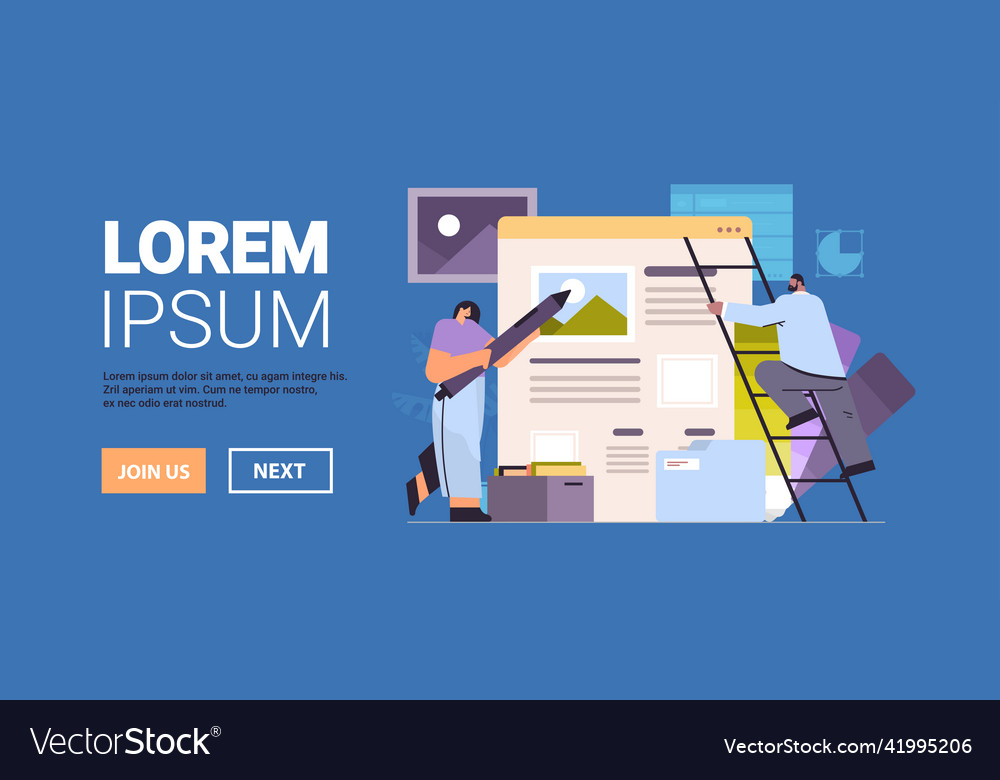 Entwickler Paar erstellen Website ui interface vector image Entwickler Paar erstellen Website ui interface