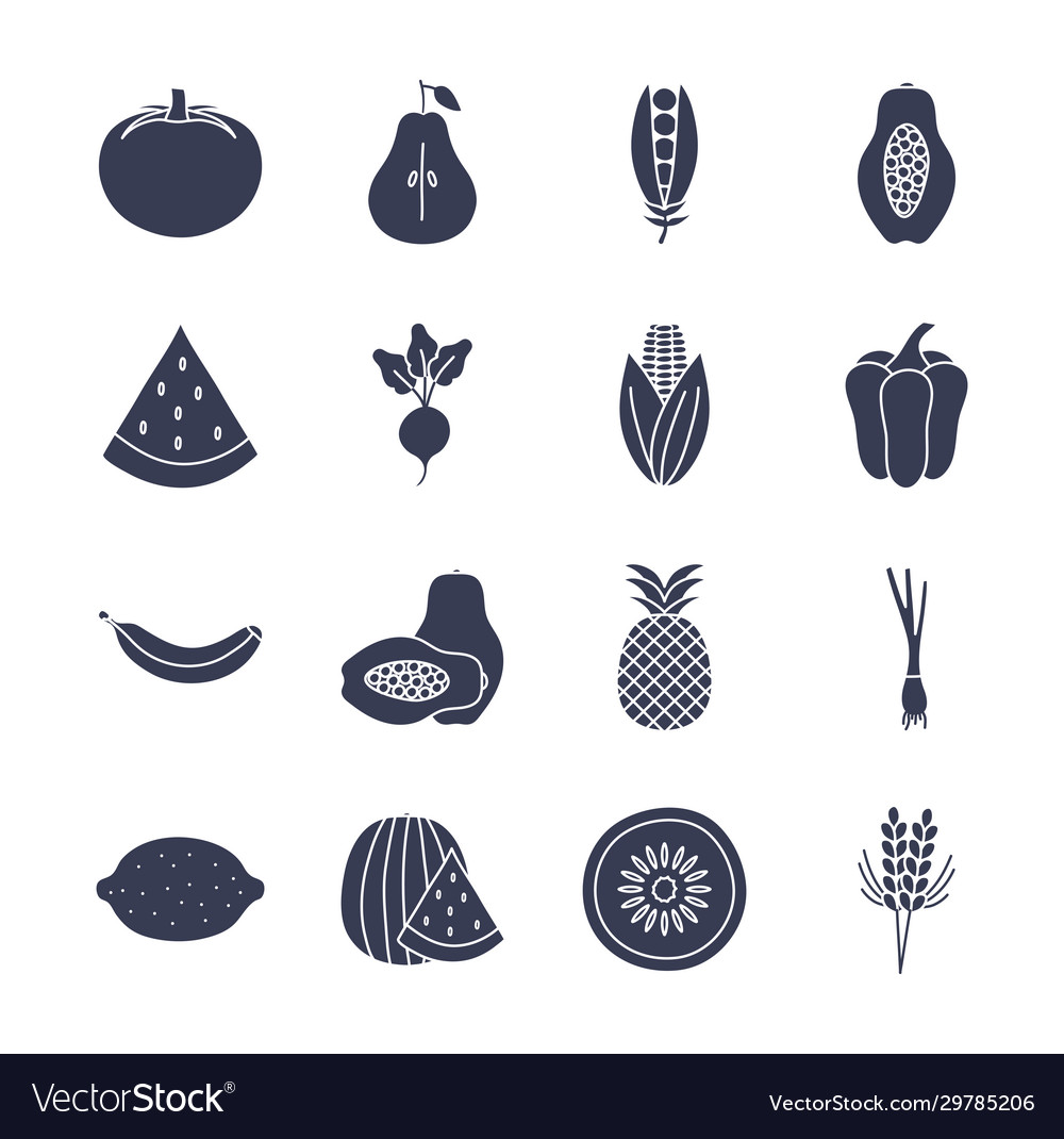 Fruits and vegetables silhouette style icon set