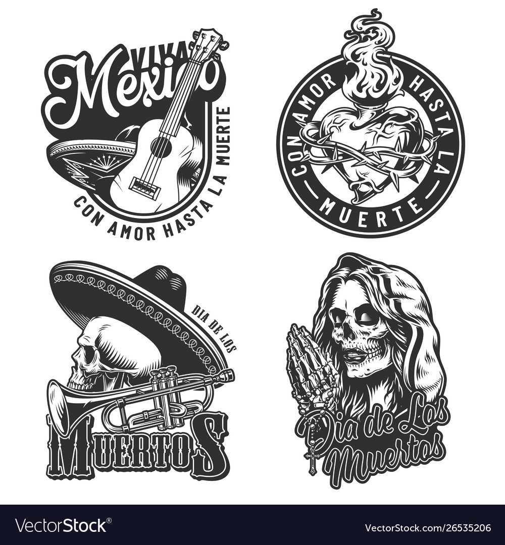 Vintage day dead labels set Royalty Free Vector Image