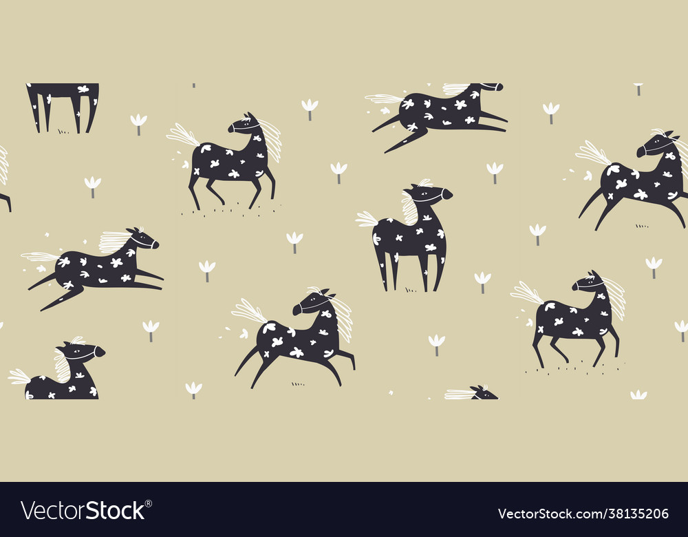 Wild horse running scandinavian seamless pattern Vector Image