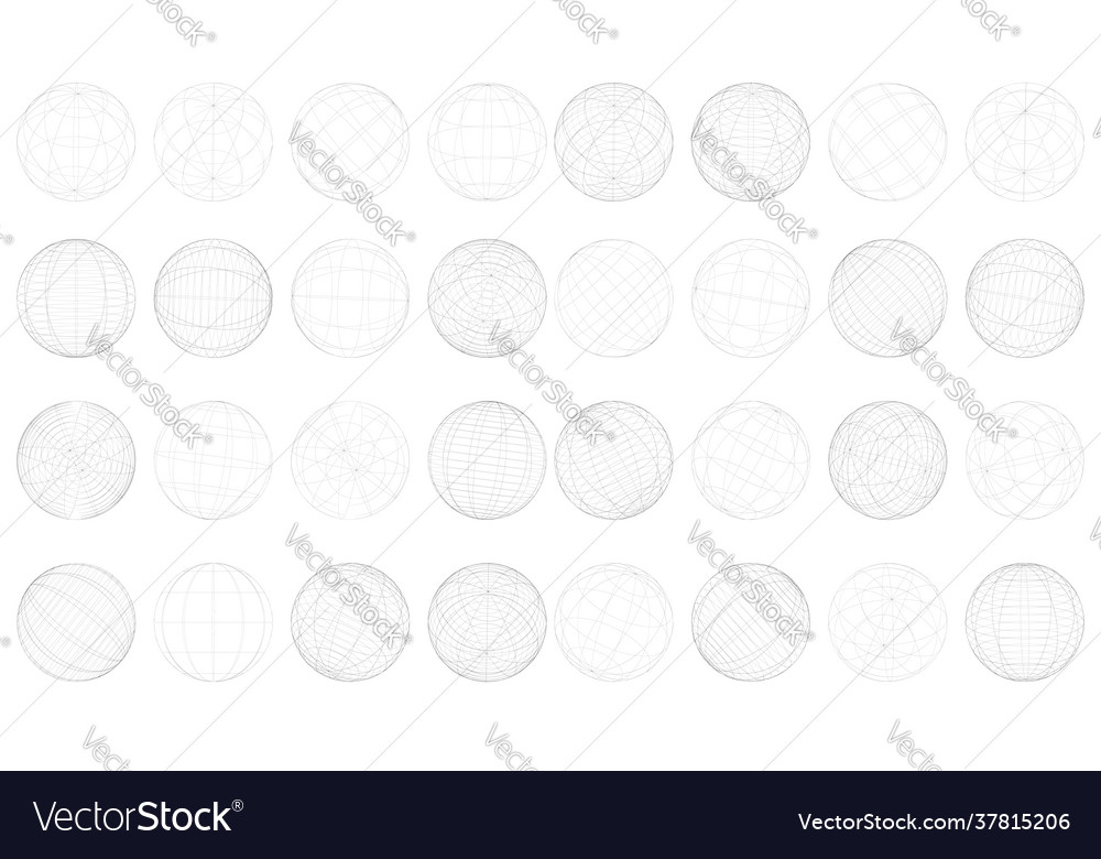 Wireframe grid mesh sphere set 32 pieces vector image Wireframe grid mesh sphere set 32 pieces
