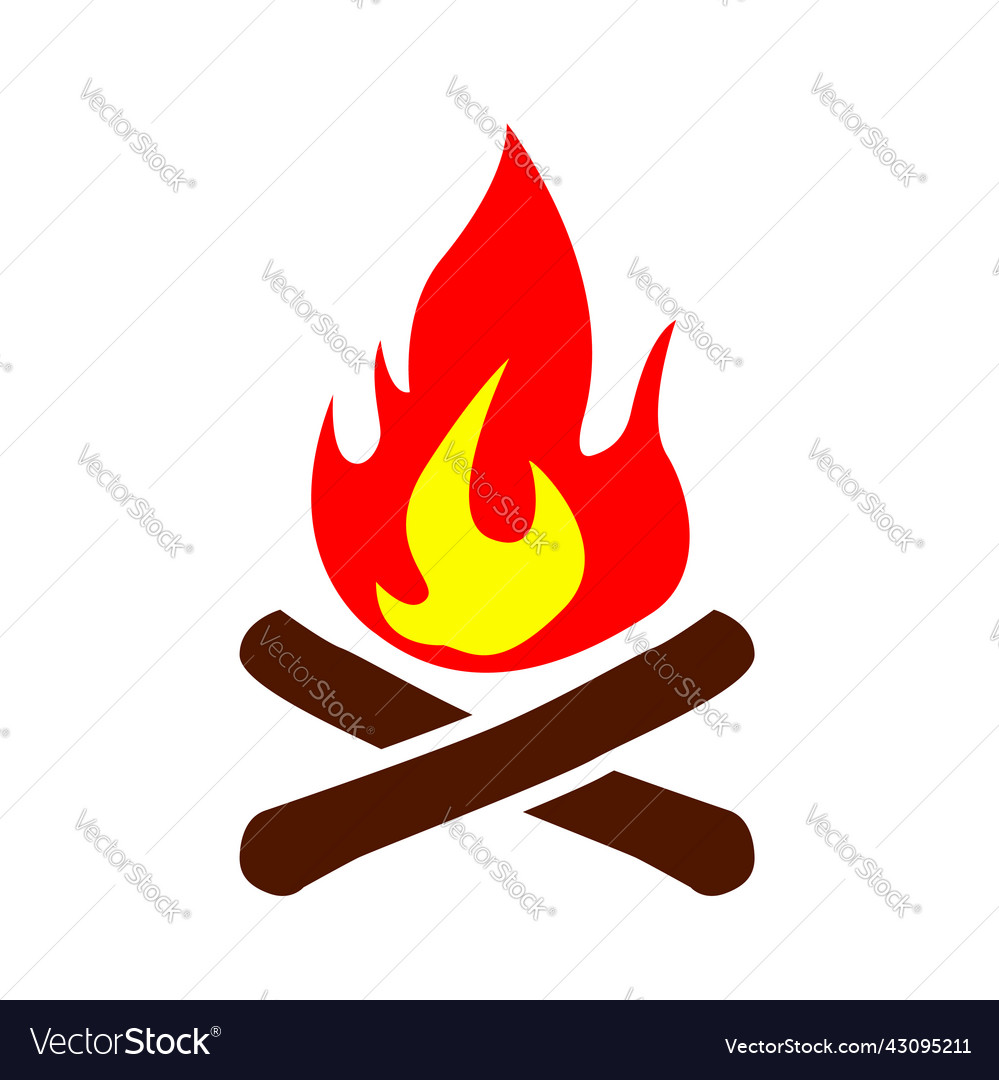 Burning bonfire with wood on a white background Vector Image