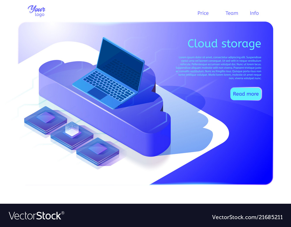Cloud data storage web page template for websites vector image Cloud data storage web page template for websites