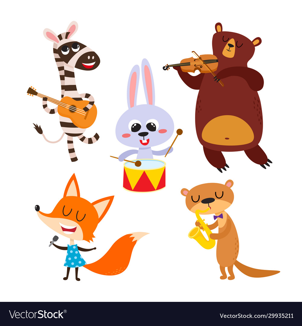 Collection cartoon animals with muzical Royalty Free Vector