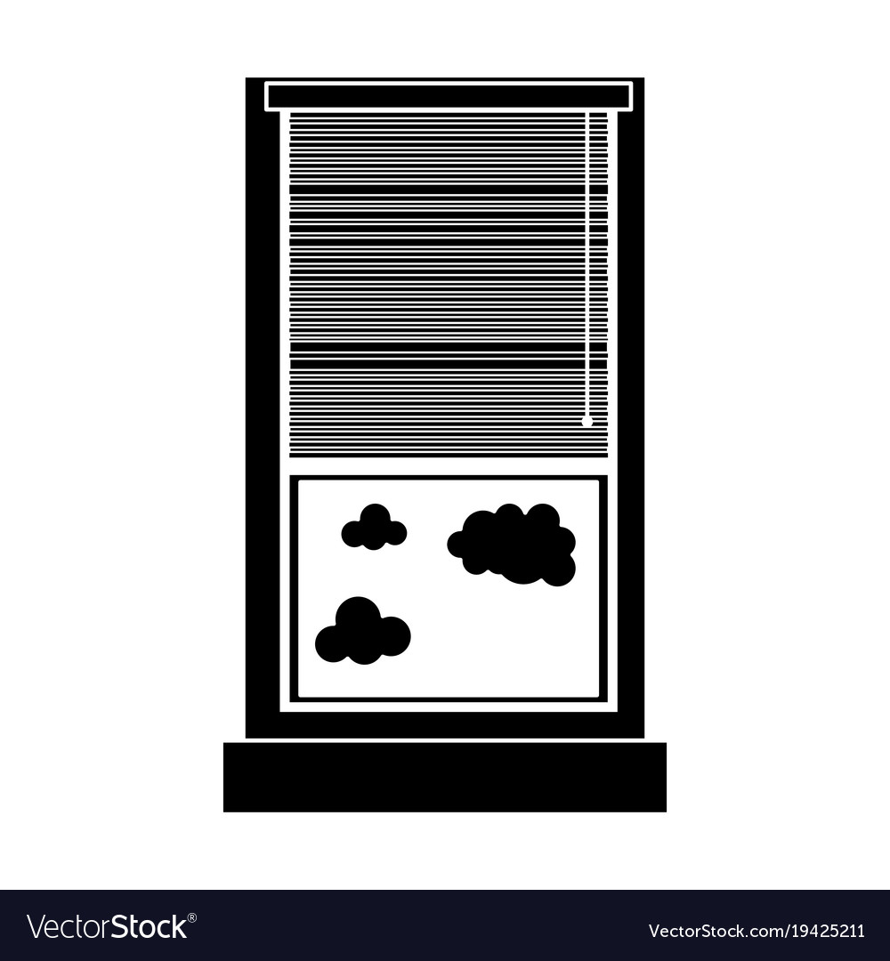 Contour window with curtain blind open and clouds