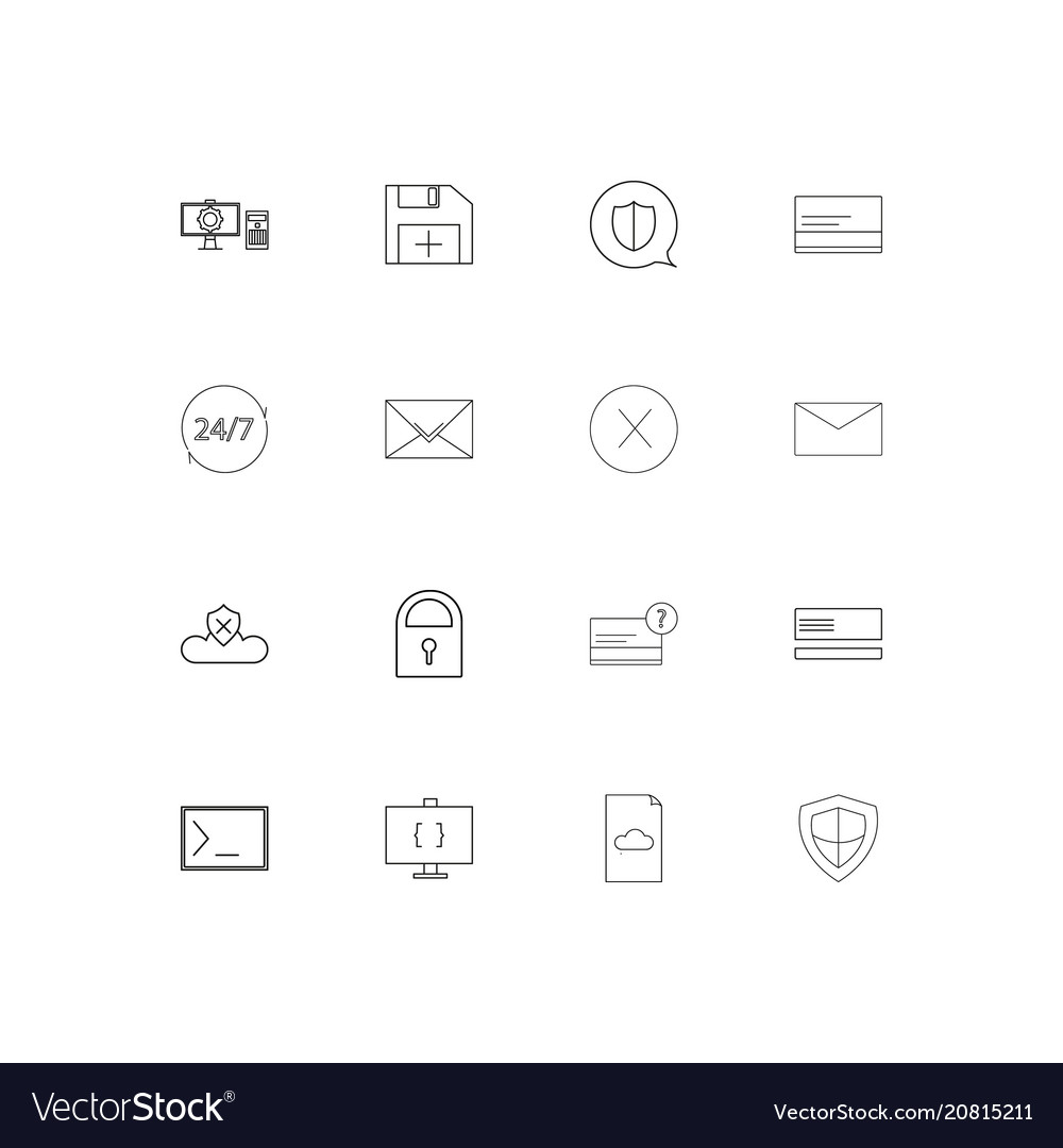 Cyber security linear thin icons set outlined
