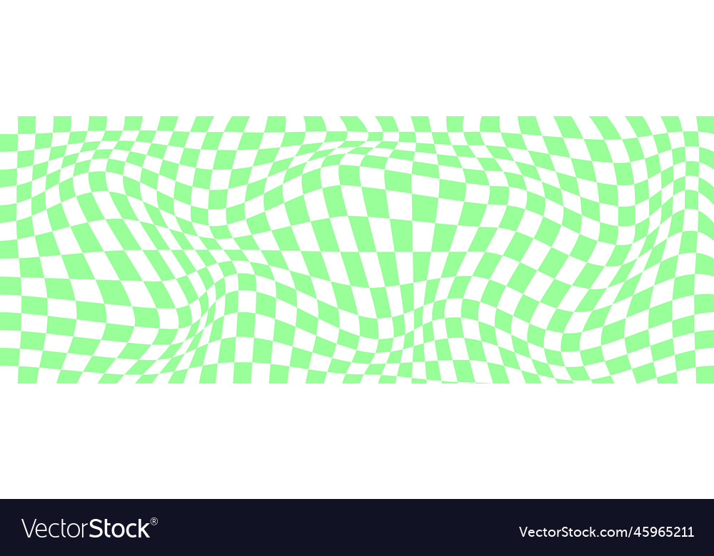 Distorted checkered pattern with green and white vector image Distorted checkered pattern with green and white