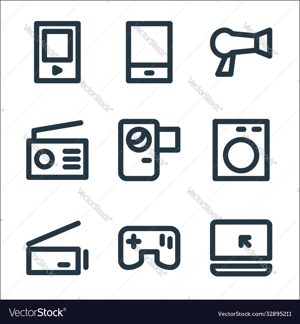 Electronics line icons linear set quality vector image Electronics line icons linear set quality