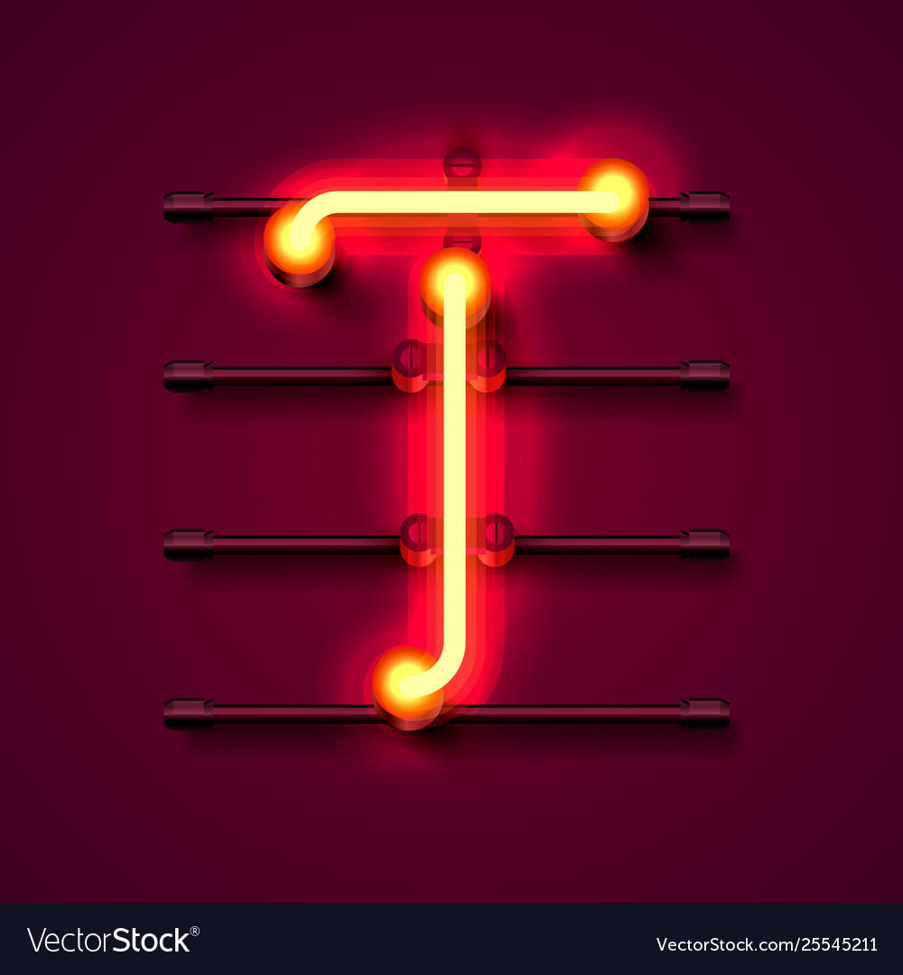 Neon font letter t art design signboard Royalty Free Vector