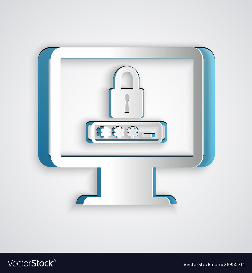 Paper cut monitor with password notification vector image Paper cut monitor with password notification