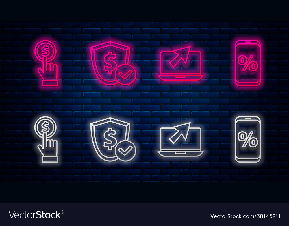 Set line shield with dollar laptop and cursor vector image Set line shield with dollar laptop and cursor