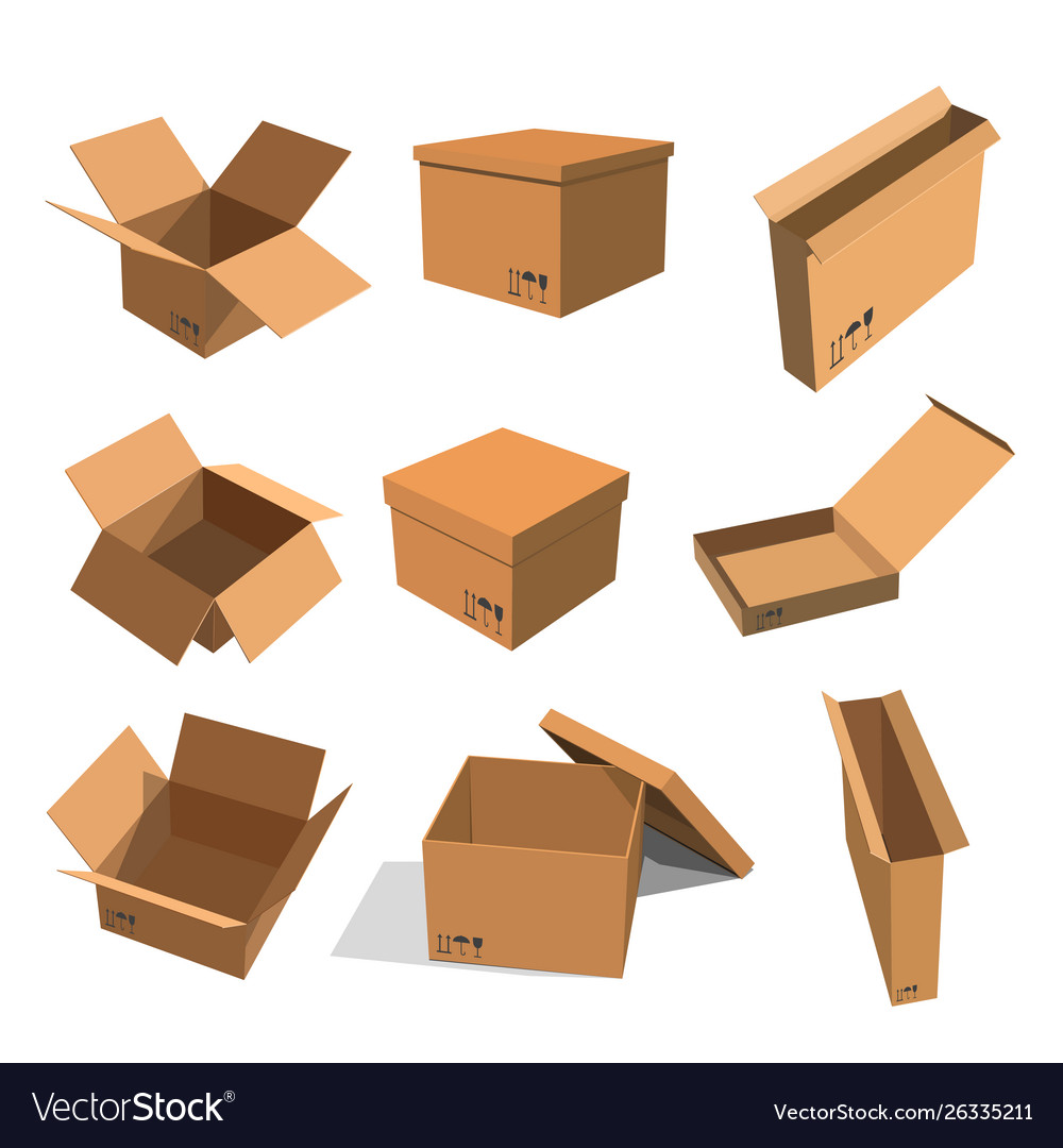 Set paper yellow boxes for packing goods Vector Image