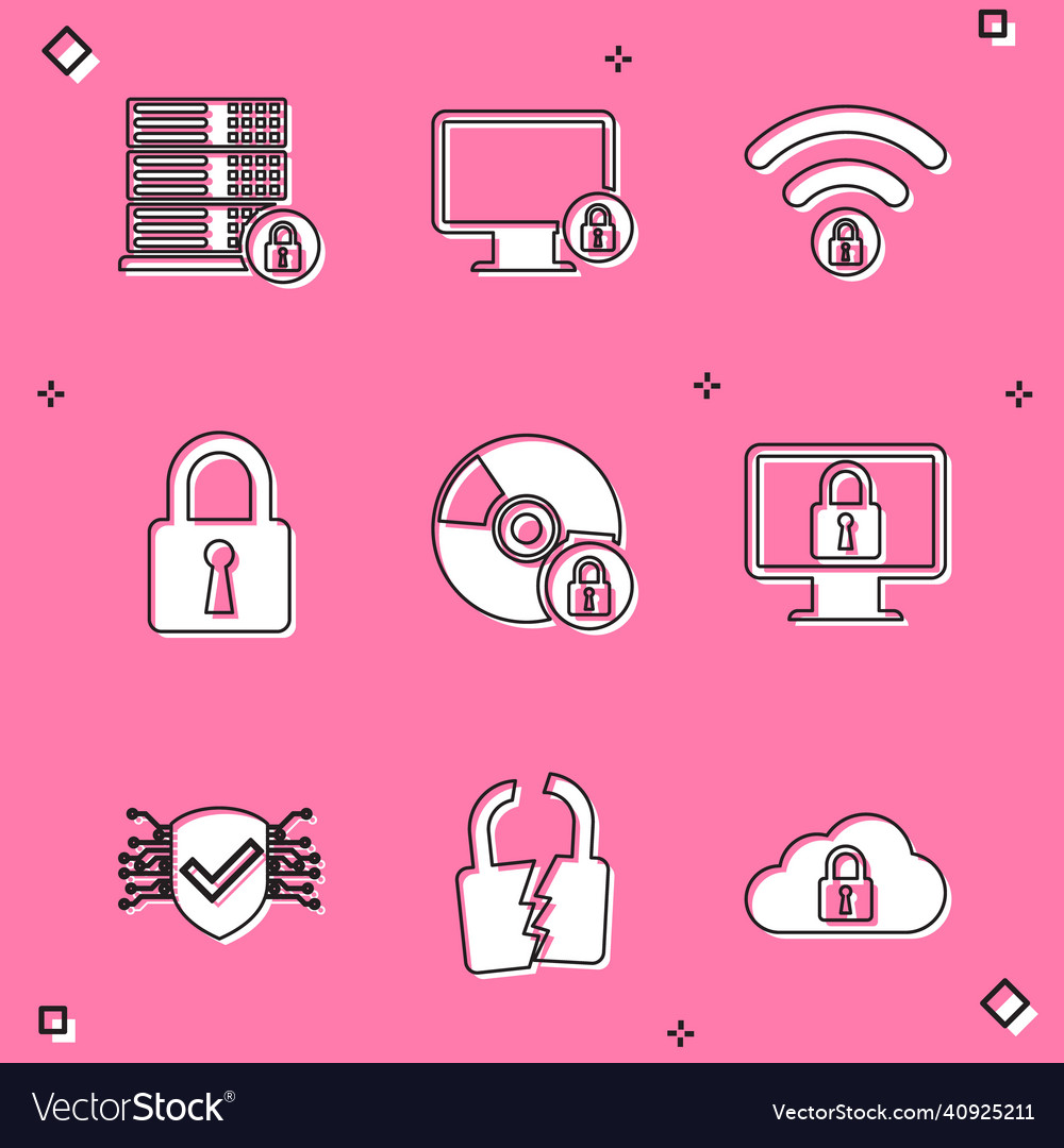 Set server security with lock on monitor vector image Set server security with lock on monitor