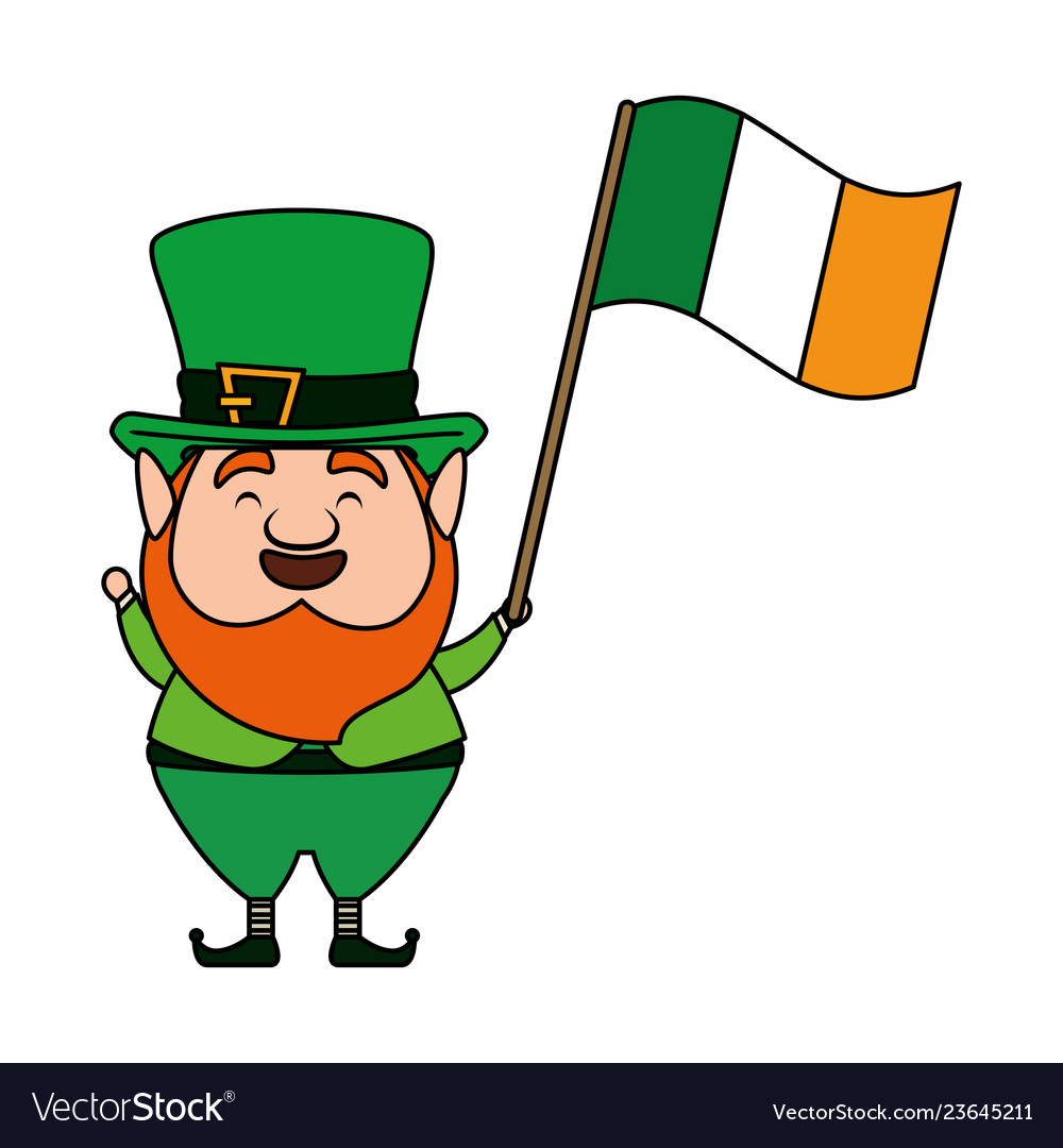 St patricks day leprechaun with ireland flag Vector Image